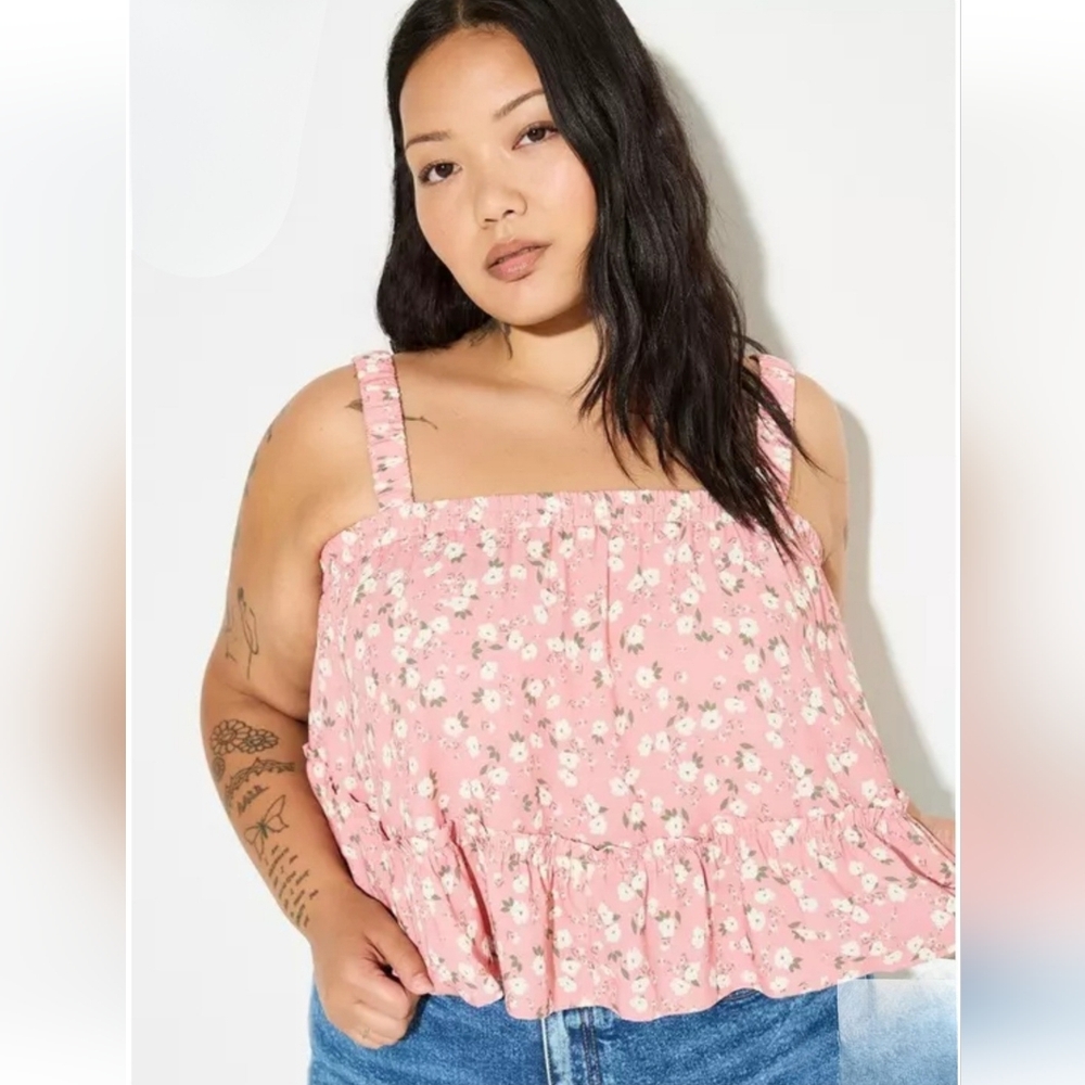 NWT Torrid 1 Tiered Smocked Strap Floral Tank Pink AD-1770